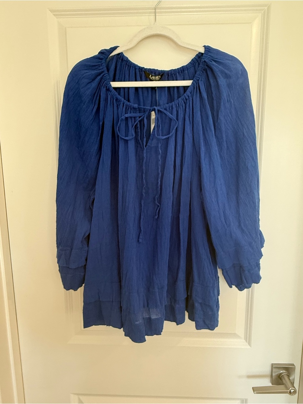 Ralph Lauren Cobalt Blue Ruffle Gauze Boho Peasant Blouse-NWT